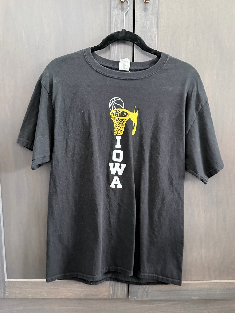 Hanes Black Iowa Basketball Short-Sleeve Tee with Yellow Hoop Graphic - Mens Med